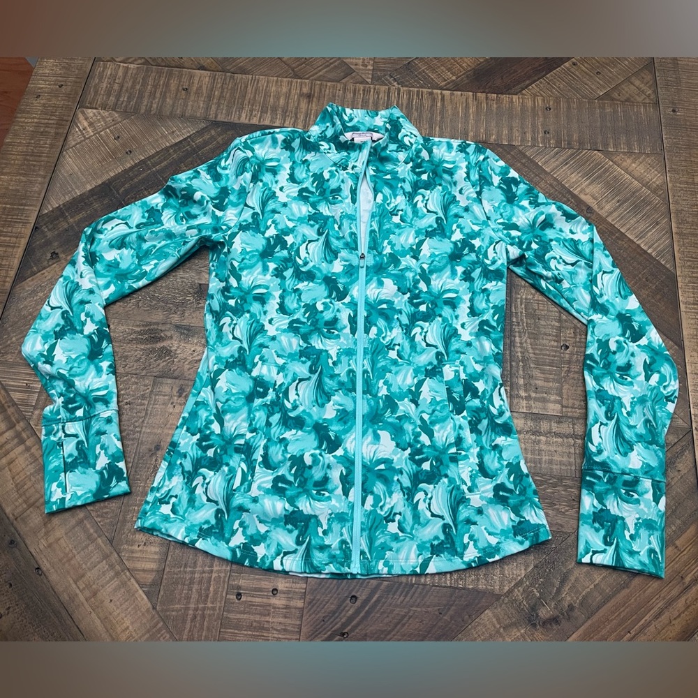 Tommy Bahama Active Green Floral Full-Zip Jacket Mock Neck Size S